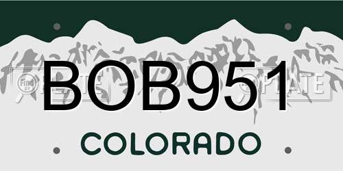 BOB951 Colorado License Plate