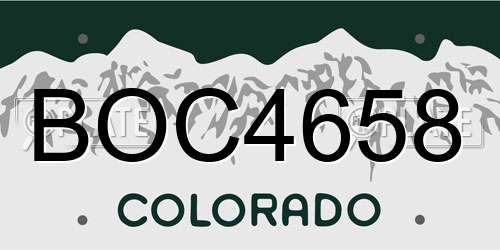 BOC4658 Colorado License Plate