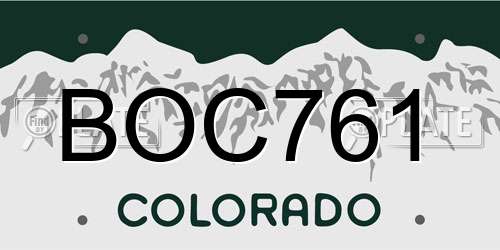 BOC761 Colorado License Plate