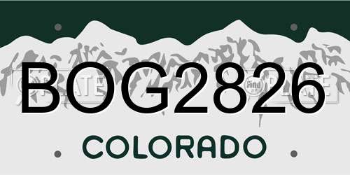 BOG2826 Colorado License Plate