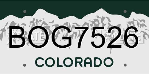 BOG7526 Colorado License Plate