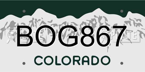 BOG867 Colorado License Plate