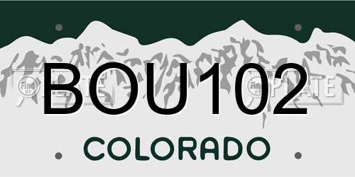BOU102 Colorado License Plate