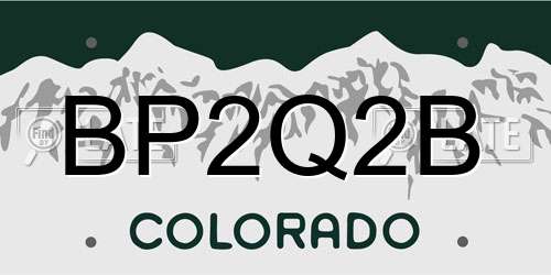 BP2Q2B Colorado License Plate