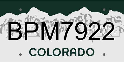 BPM7922 Colorado License Plate