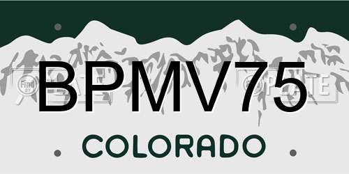 BPMV75 Colorado License Plate