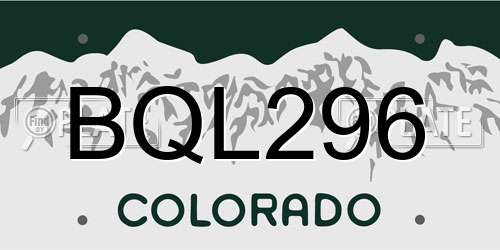 BQL296 Colorado License Plate