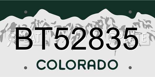 BT52835 Colorado License Plate