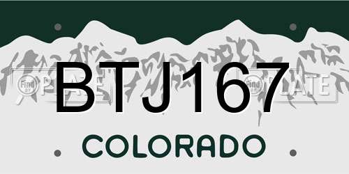 BTJ167 Colorado License Plate
