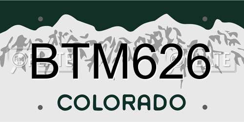 BTM626 Colorado License Plate