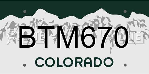 BTM670 Colorado License Plate