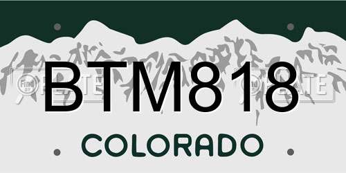 BTM818 Colorado License Plate