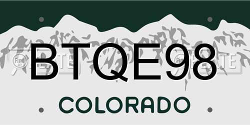 BTQE98 Colorado License Plate
