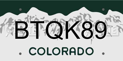 BTQK89 Colorado License Plate