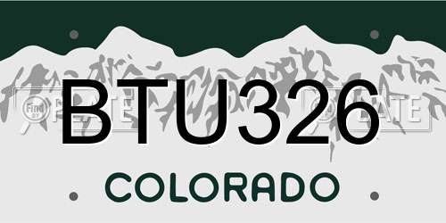 BTU326 Colorado License Plate