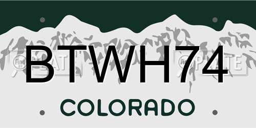 BTWH74 Colorado License Plate