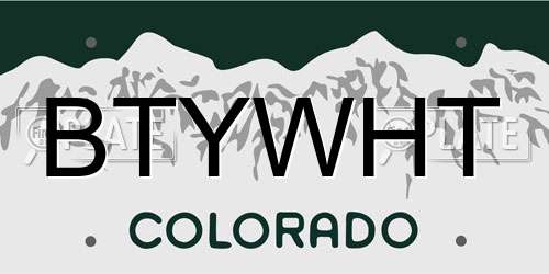 BTYWHT Colorado License Plate