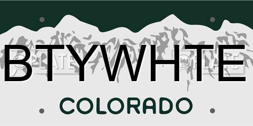 BTYWHTE Colorado License Plate