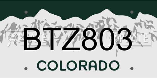 BTZ803 Colorado License Plate