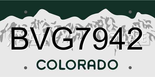 BVG7942 Colorado License Plate