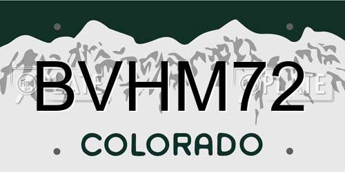 BVHM72 Colorado License Plate