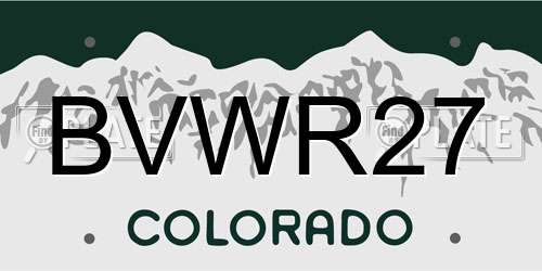 BVWR27 Colorado License Plate