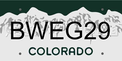 BWEG29 Colorado License Plate