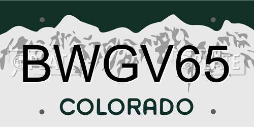 BWGV65 Colorado License Plate