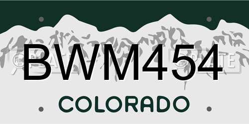 BWM454 Colorado License Plate