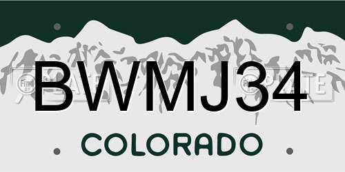 BWMJ34 Colorado License Plate