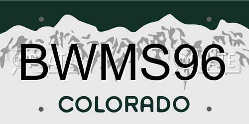 BWMS96 Colorado License Plate