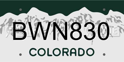 BWN830 Colorado License Plate