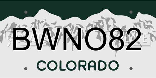 BWNO82 Colorado License Plate