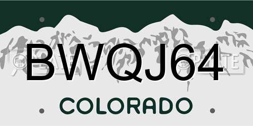 BWQJ64 Colorado License Plate