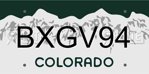 BXGV94 Colorado License Plate