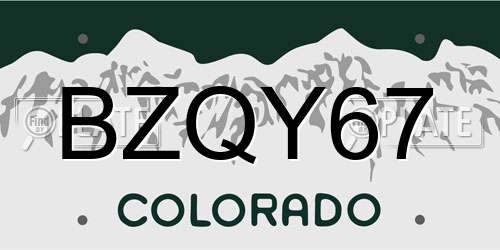 BZQY67 Colorado License Plate