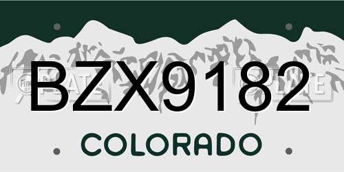 BZX9182 Colorado License Plate