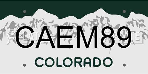 CAEM89 Colorado License Plate