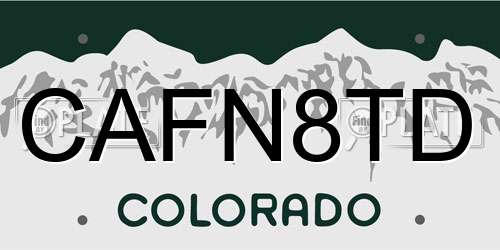 CAFN8TD Colorado License Plate