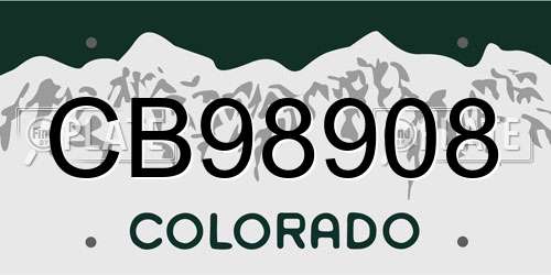 CB98908 Colorado License Plate