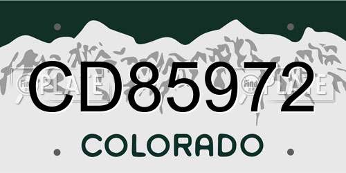 CD85972 Colorado License Plate