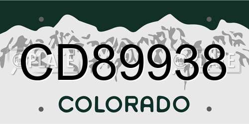 CD89938 Colorado License Plate