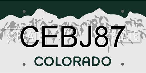 CEBJ87 Colorado License Plate