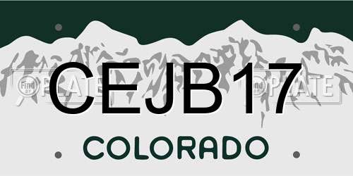 CEJB17 Colorado License Plate