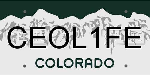 CEOL1FE Colorado License Plate