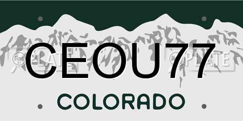 CEOU77 Colorado License Plate