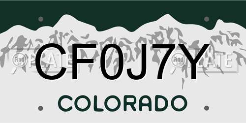 CF0J7Y Colorado License Plate