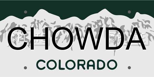 CHOWDA Colorado License Plate