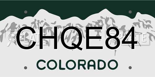 CHQE84 Colorado License Plate