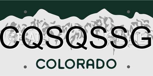 CQSQSSG Colorado License Plate